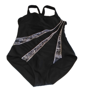 2/25 ROOTS One-piece Black with 3 Stripes Square Neck Sporty Bahing Suit S